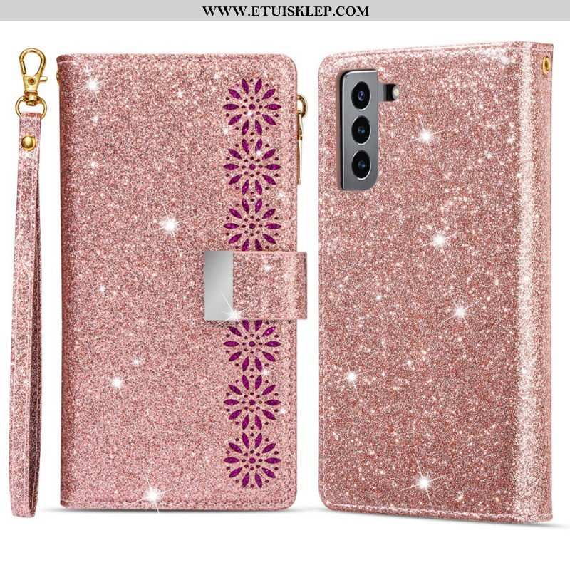 Obudowa Etui Na Telefon do Samsung Galaxy S22 Plus 5G Portfel Cekinowy Portfel Zapinany Na Zamek